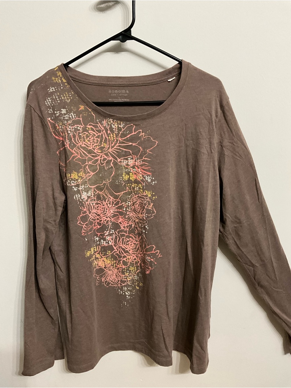 Sonoma Brown Long-Sleeve Tee with Pink Floral Print